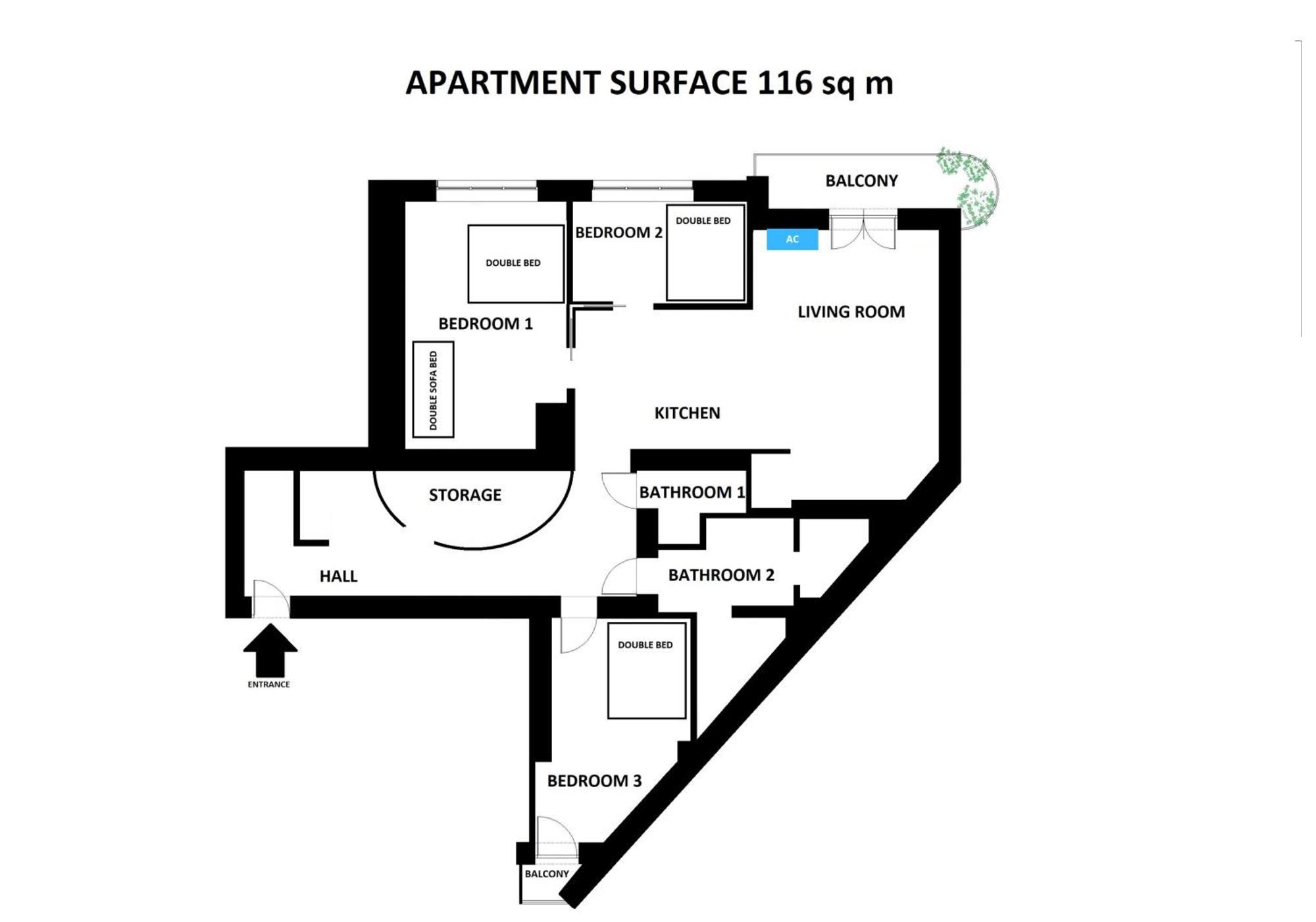 Spacious 3Br Apartment With Ac In Living Room, 2 Balconies 克拉科夫 外观 照片